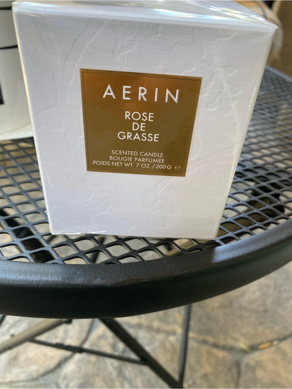 AERIN Rose de Grasse Scented Candle in White and Gold Packaging